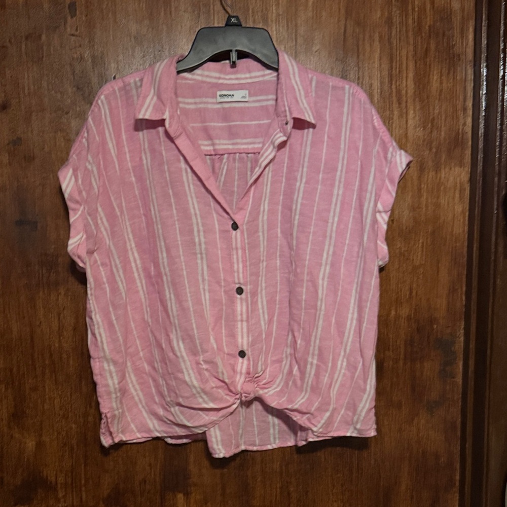 Sonoma Pink and White Striped Button-Front Shirt